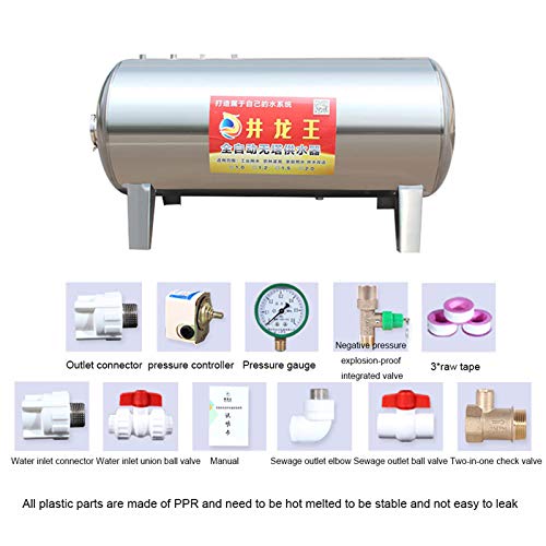 Stainless steel pressure tank container, automatic tap water pressurized water storage tank, Expansion tanks for pressurized water supply systems, With pressure gauge and negative pressure valve
