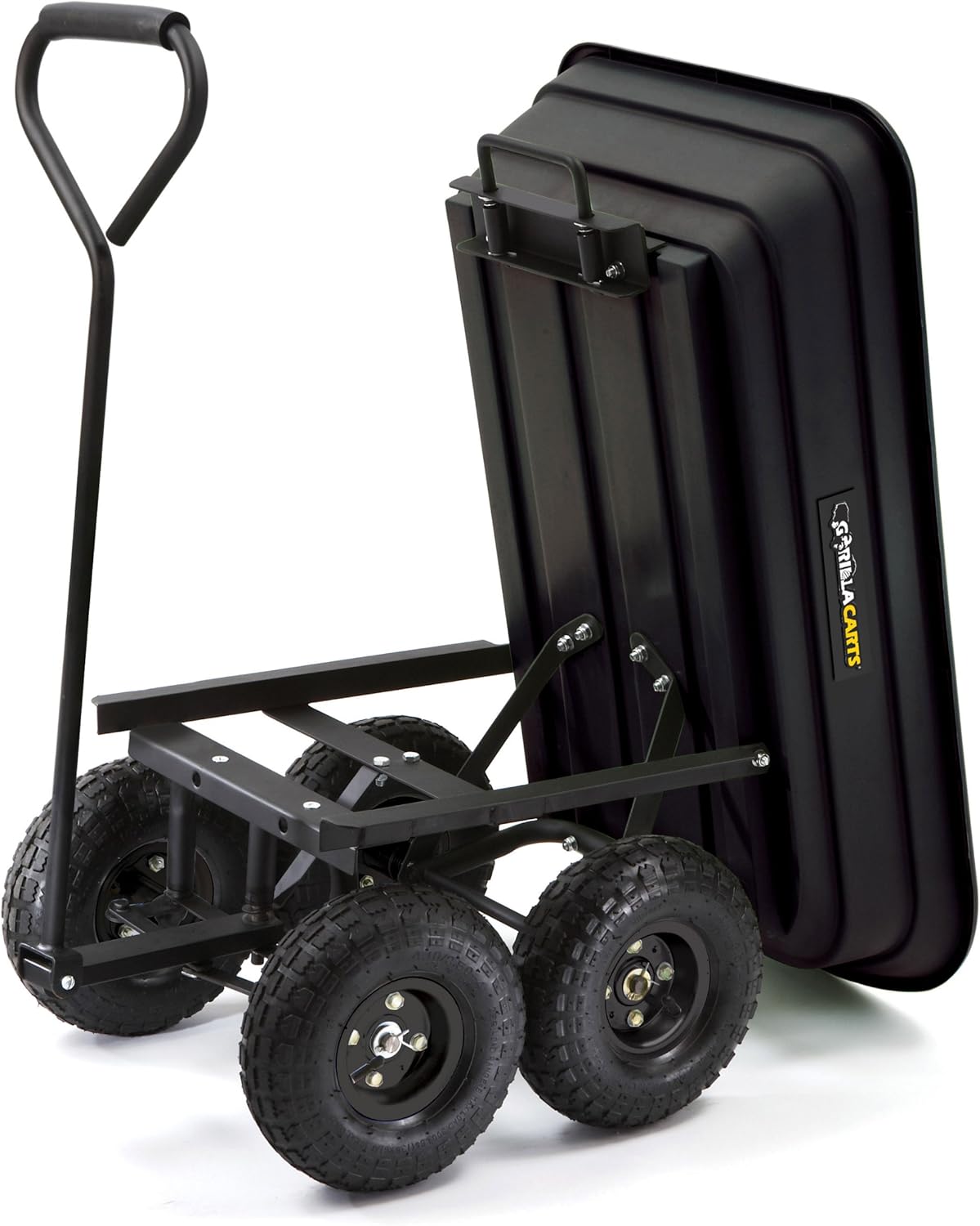 Gorilla Carts GOR200B Poly Garden Dump Cart with Steel Frame and 10-Inch Pneumatic Tires, 600-Pound Capacity, 36-Inch by 20-Inch Bed, Black Finish