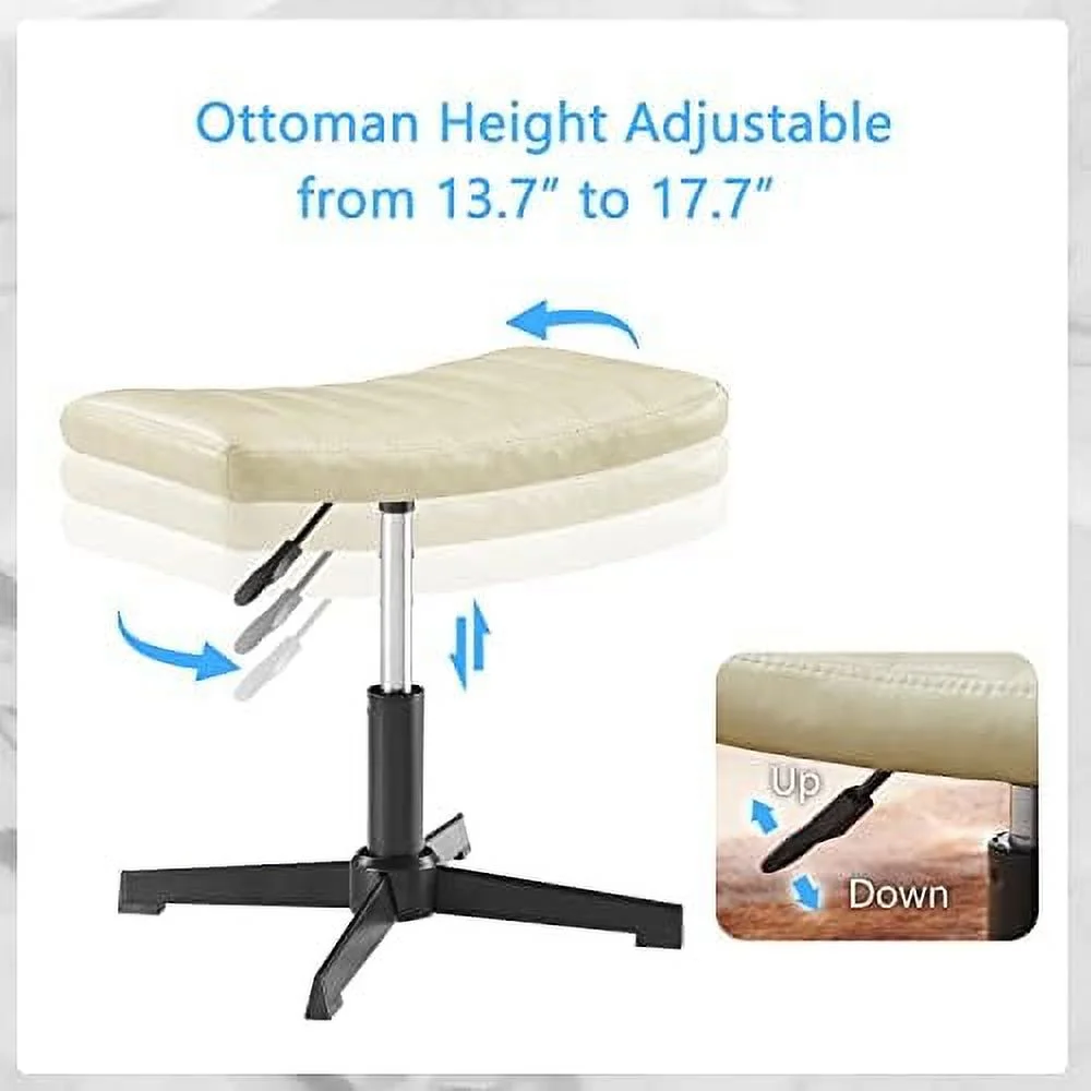 Desk Chair No Wheels  with Foot Rest Stool and Lumbar Pillow  Mid Century Modern Rocking Mid Back Ergonomic Office Chair  Swivel Accent Chair for Living Room Bedroom  Velvet Tufted  Off W