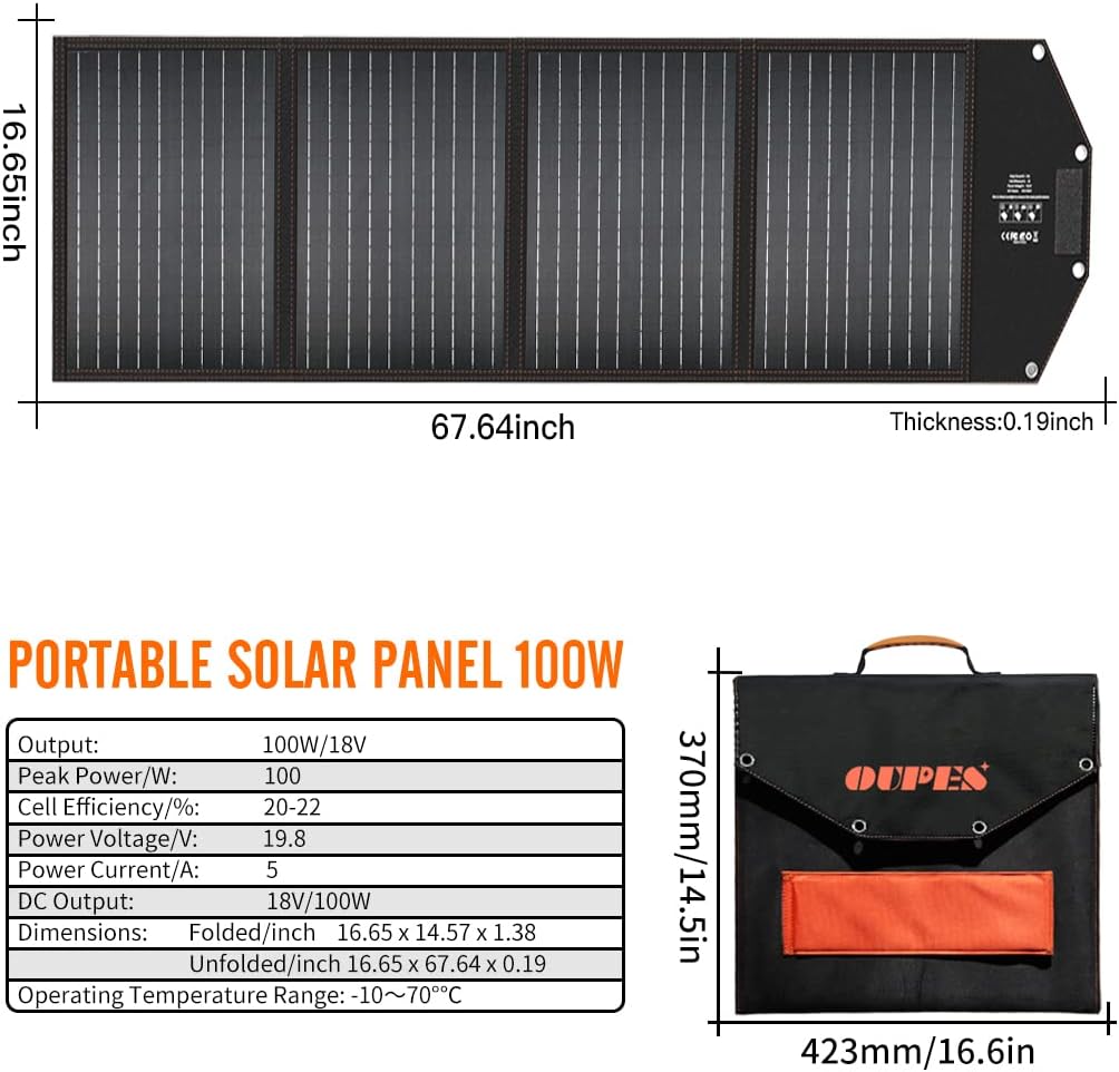 OUPES Solar Generator 1800W/1488Wh w/ 2 X 100W Foldable Solar Panel, Portable Power Station (Peak 4000W) 10 AC Outputs, LiFePO4 Battery w/ 3x 110V AC Outlets for Outdoors Adventure Travel Camping RV Emergency
