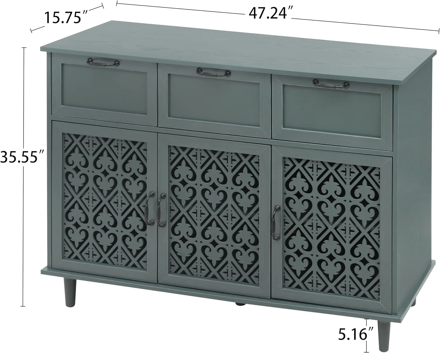 Sideboard Buffet Cabiet, Solid Wood Storage Cabiet With 3 Doors Ad 3 Drawers For Livig Room, Bedroom, Hallway, Etryway, Study, Dark Gree