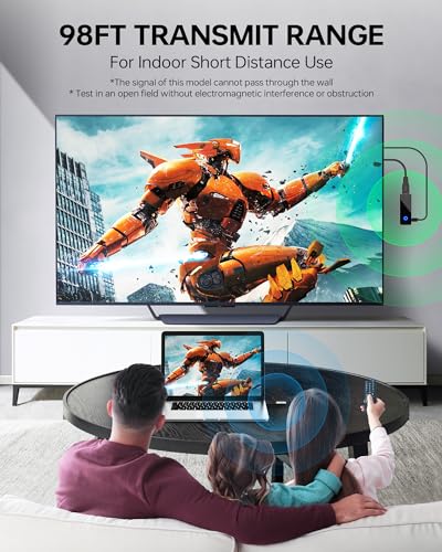 Wireless HDMI Transmitter and Receiver, 1080P 60HZ(Not for 1080i), 98FT, Dual-Band Wi-Fi, 1 TX to 4 RXS, 0.1s Latency, Streaming PC/PS4/Camera/Laptop to TV/Projector/Monitor