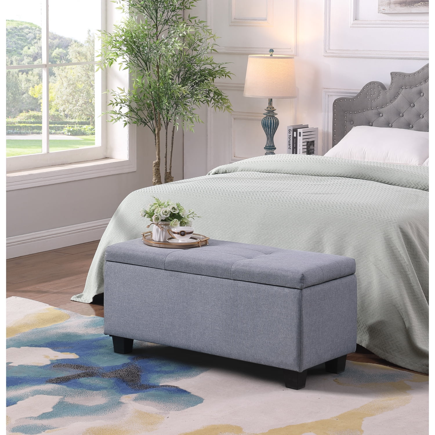 Holaki 3 in 1 Large Storage Ottoman Bench Set, Combination Tufted Ottoman Linen Bench for Living Room, Entryway, Hallway, Bedroom, Gray