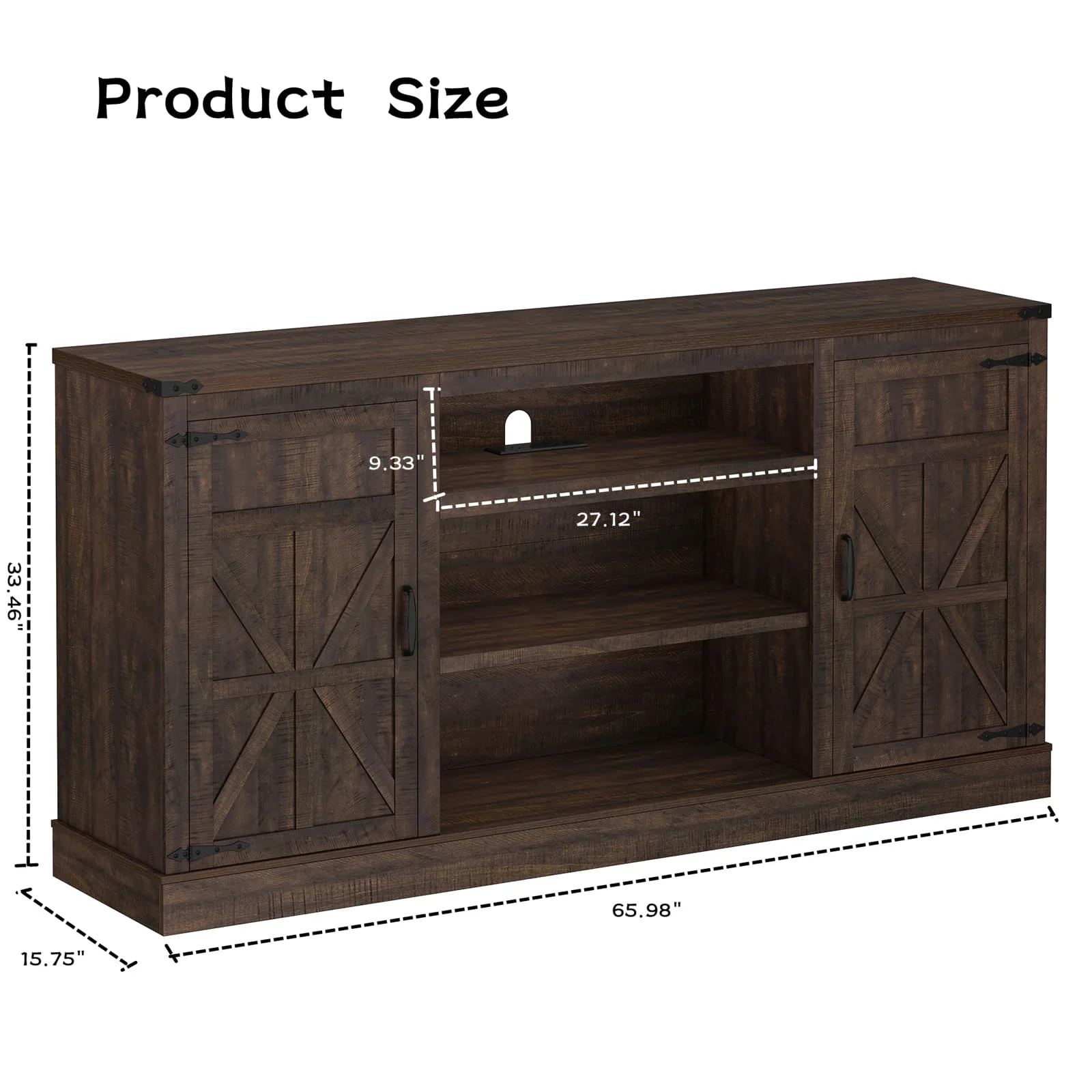 Chvans Farmhouse Barn Door TV Stand for up to 65 TVs /23 Electric Fireplace, Entertainment Center Console Table with Adjustable Shevles(58)