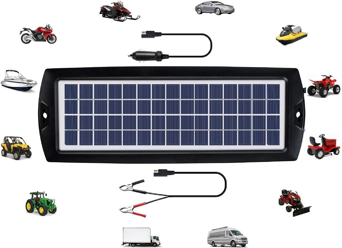 Sunway Solar Car Battery Trickle Charger & Maintainer 12Volt 8W Solar Panel Power Charger kit Portable Waterproof for Automotive RV Marine Boat Truck Motorcycle Trailer Tractor Powersports Snowmobile
