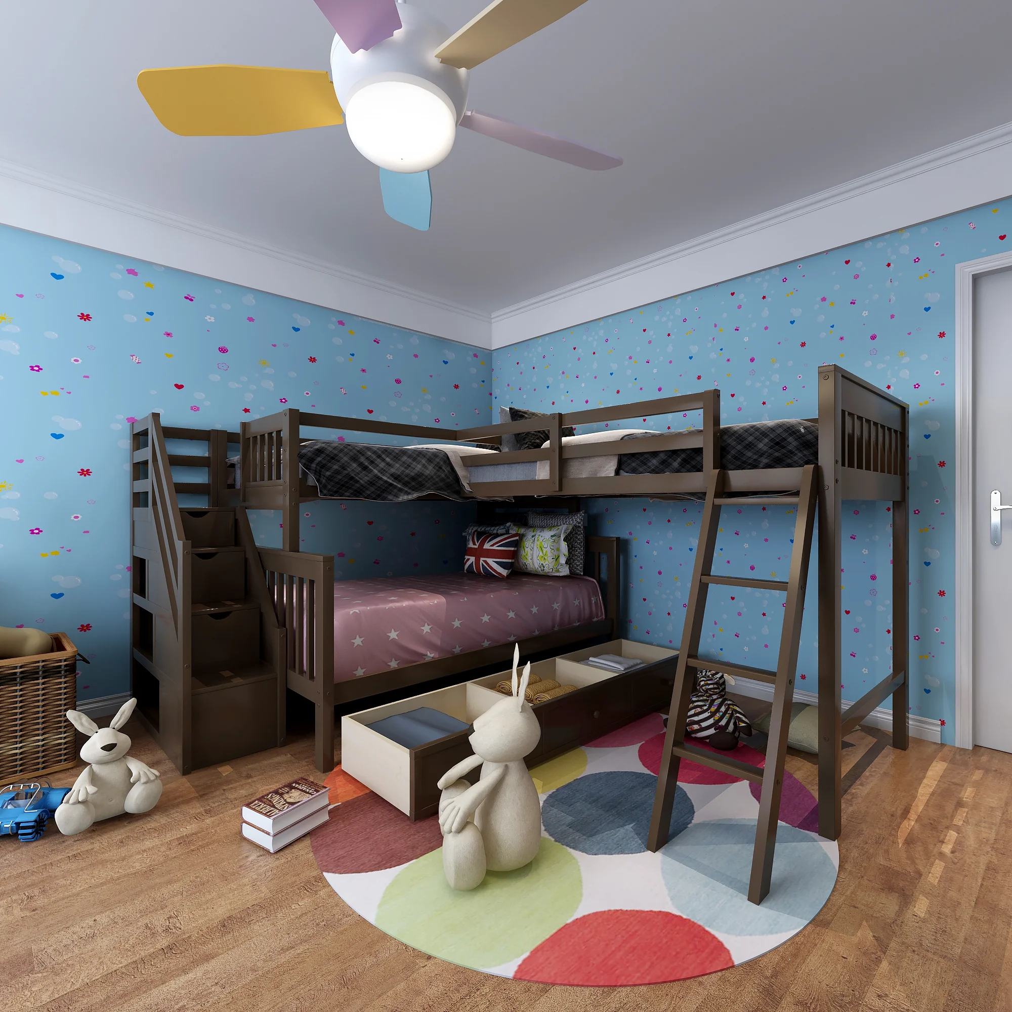 Twin Over Full L-Shaped Triple Bunk Bed for Kids, Wooden Corner Bunk Bed with 3 Storage Drawers Attached a Twin Loft Bed,Bunk Beds with Stairs and Ladder for Boys Girls Teens,Espresso
