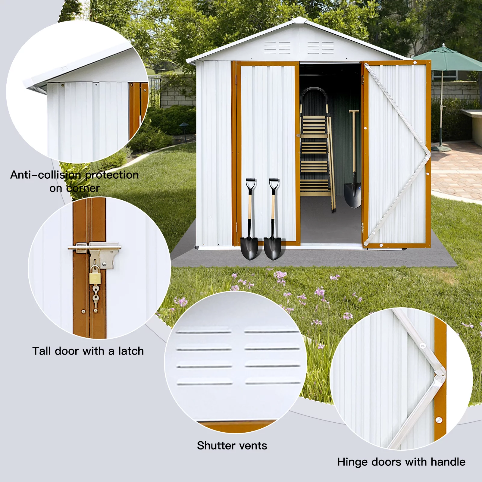 6 x 4 ft Sheds and Outdoor Storage, Metal Storage Shed with Sliding Roof and Lockable Door for Garden Tools, Bike and Garbage Can, Waterproof Outdoor Storage Cabinet, White