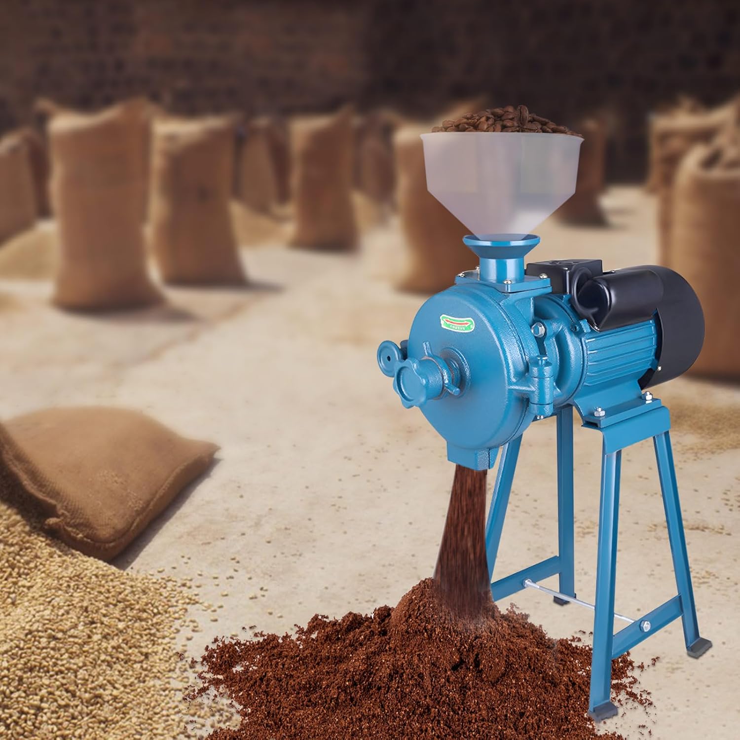 2200W Blue Electric Grain Mill with Funnel, Dry Cereals Rice Wheat Corn Mills Electric Grain Mill Grinder Electric Grain Grinder Heavy Duty Home/Commercial Electric Feed Mill Dry Cereals Grinder