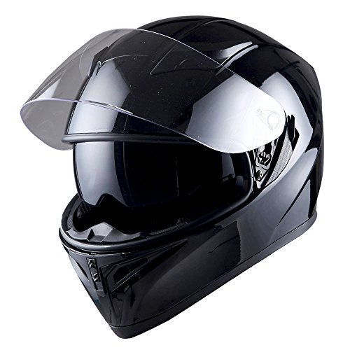 1Storm Motorcycle Full Face Dual Visor Helmet Bundle with Spoiler and Motorcycle Bluetooth Headset: HJK316 Matt Black