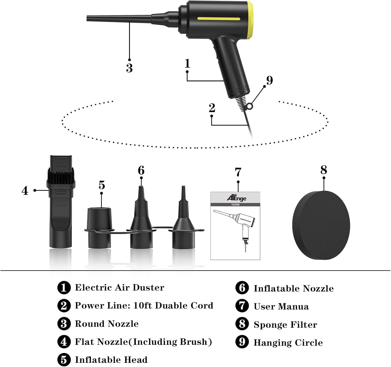 2 in 1 Compressed Air Duster , Multi-Use Electric Air Duster for Computer Keyboard Cleaning, Dust, Hairs, 2 Speed Rechargeabl Air Blower & Air Pump, Reusable Duster Replaces Compressed Air Cans…