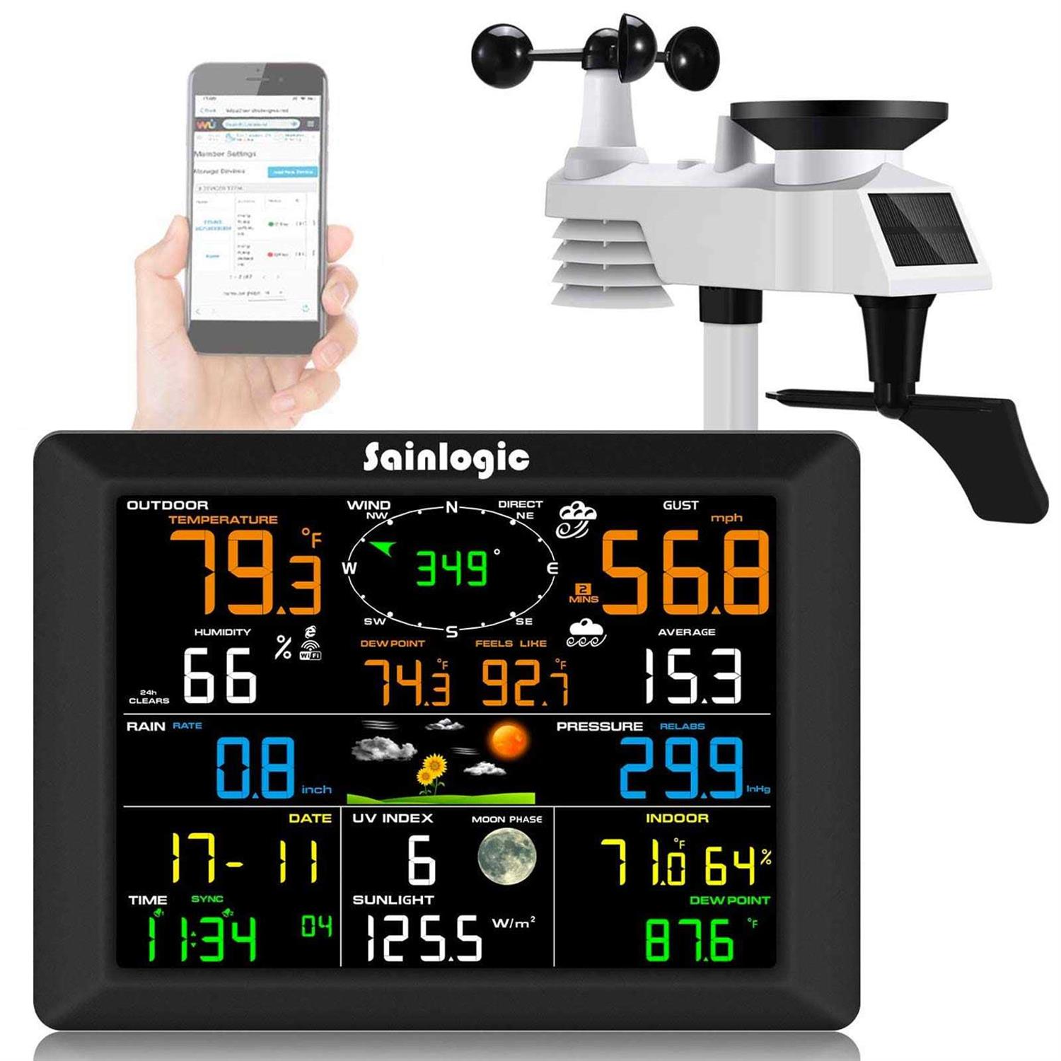 Sainlogic WiFi Weather Station, 10.2 inch Large Display Wireless Weather Station, Weather Station Wireless Indoor Outdoor with Rain Gauge and Wind - Shop Hardware Tools Online Store