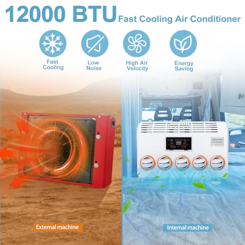 mohngie 12 volt DC Air Conditioner, 12000BTU Electric 12V Truck Air Conditioner for RVs, Trucks, Construction Vehicles, Forklifts, Cranes Buses, Tractors, Campers (12V)