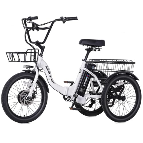 Electric Tricycle 20" 3 Wheels Electric Trike for Adults Women Men | Folding, Electric Bicycle Bikes, 350W, Step-Thru, Etrike, 374WH, Removable Battery, Large Basket