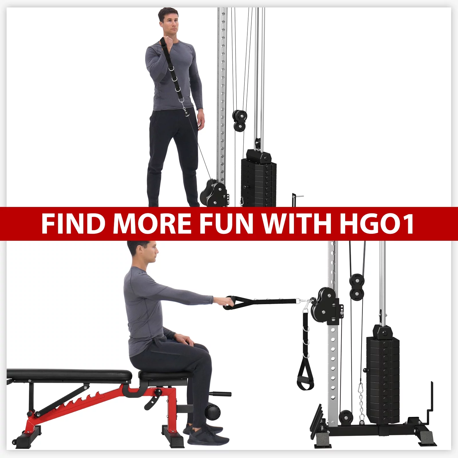 Mikolo Cable Crossover Machine Home Gym, Wall Mount Cable Station with 200LBS Weight Stack,Lat Pull Down Machine with 27 Positions Dual Pulley System