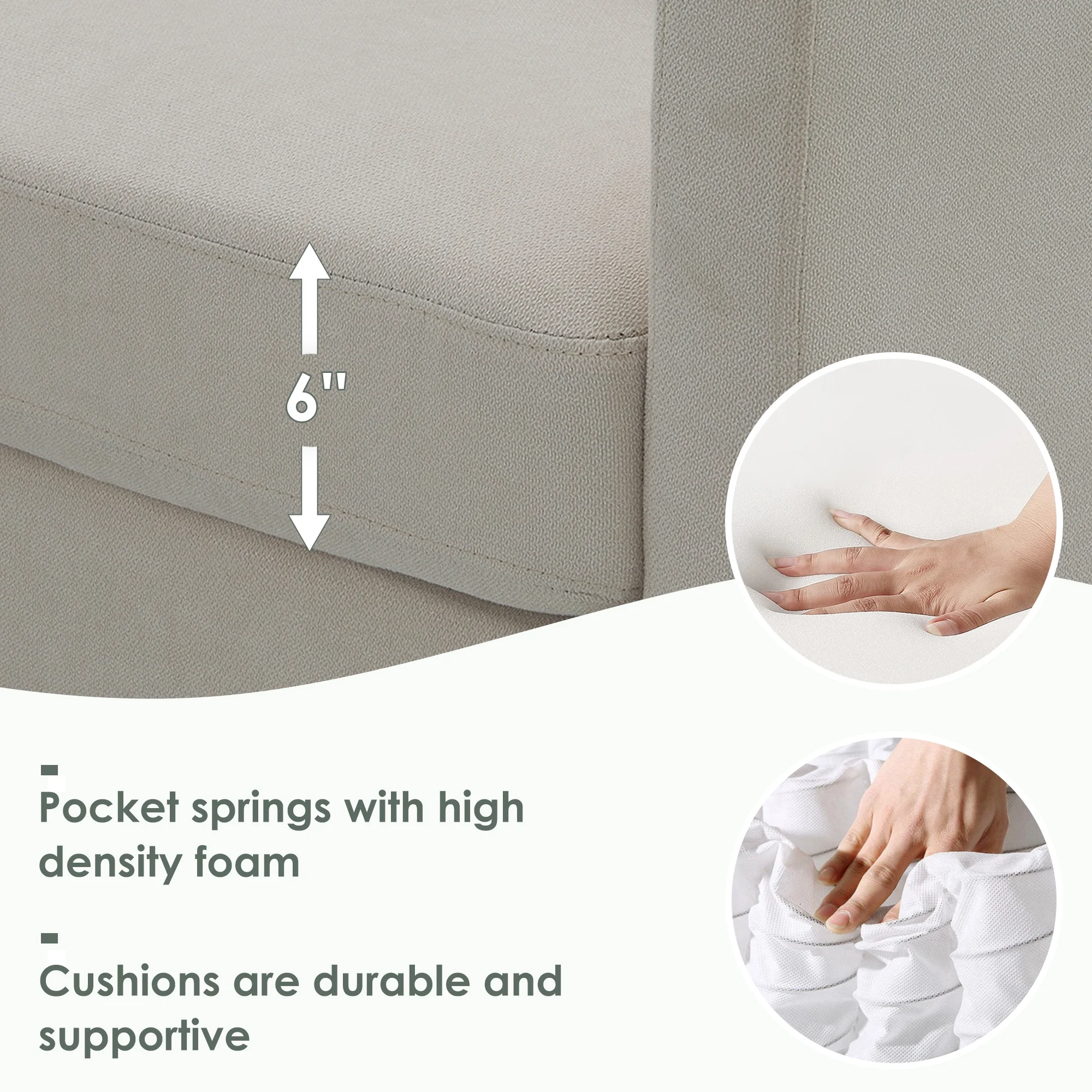 THINK 30,90L * 88W" Terry Fabric Modern L Shape Sectional Sofa,5 Seat Beige Practical Couch Set With Recliner,Simple Indoor Furniture With 3 Pillows for Living Room,Apartment,Office,Bedroom