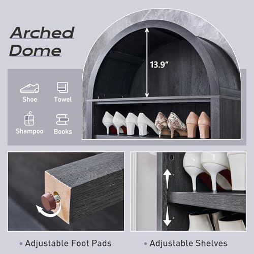 71" Tall Arched Bookshelf, 7 Tiers Arch Bookcase with Storage, Modern Farmhouse Book Shelf with Adjustable Shelves, Wood Bookshelf w/Open Display Shelves for Living Room, Office (Natural)