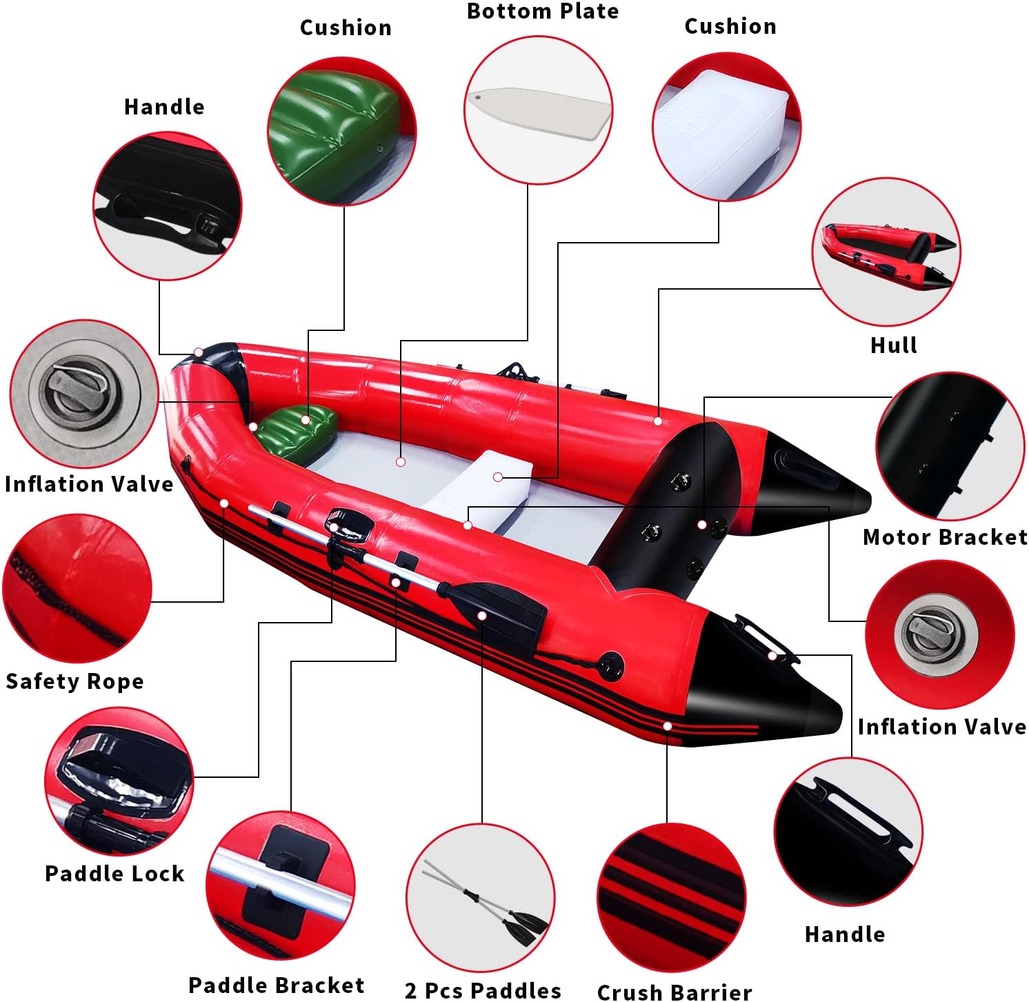 AZXRHWYGS Inflatable Boats 4-6 Person 10ft Dinghy Boat Kayak Sport Rescue Boat Tender Fishing Raft with Oars Air Pump