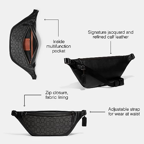 Coach League Belt Bag in Signature Jacquard, Charcoal/Black