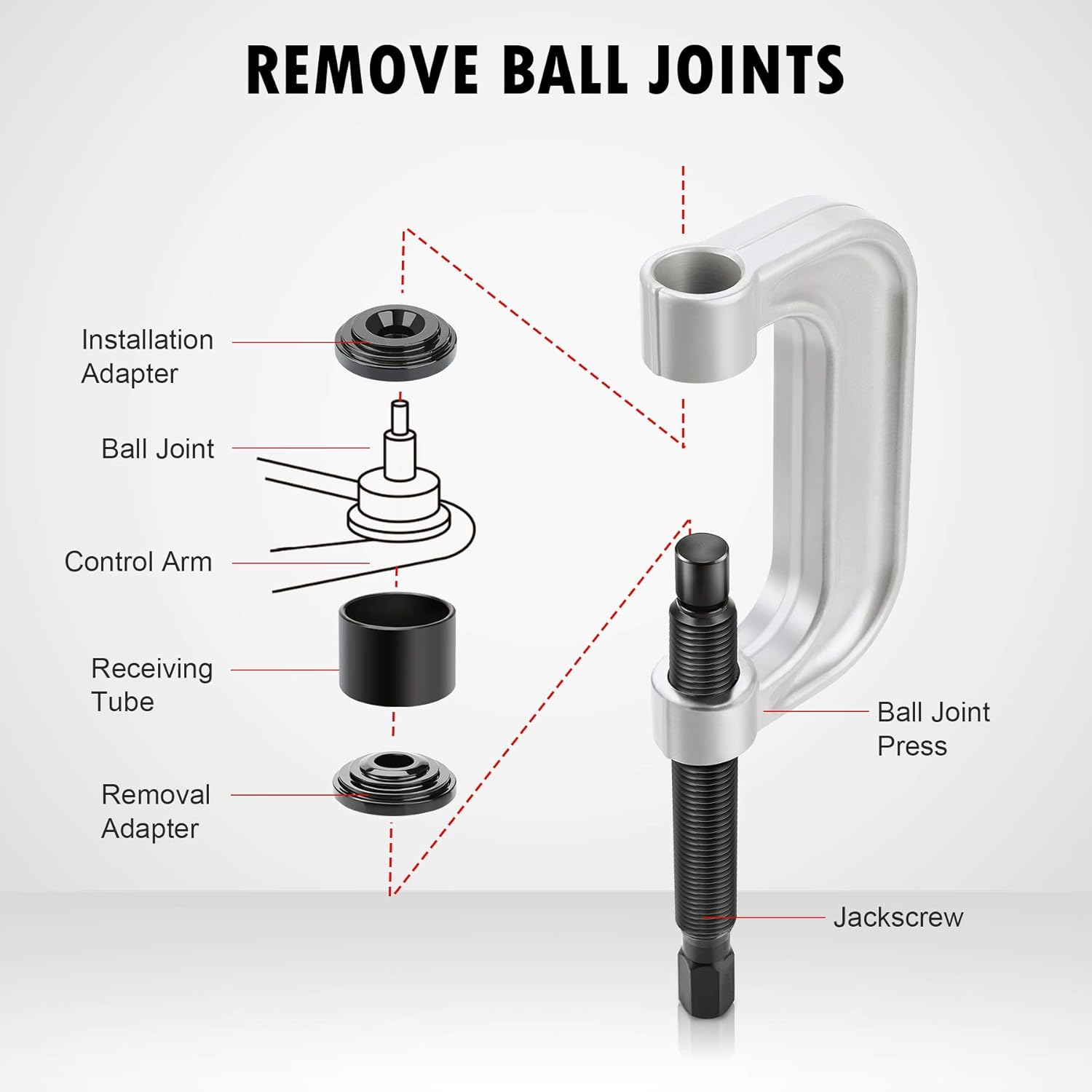 Heavy Duty Ball Joint Press & U Joint Removal Tool Kit with 4wd Adapters, for Most 2WD and 4WD Cars and Light Trucks (BK)