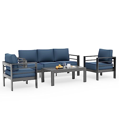 UDPATIO 8 Piece Aluminum Patio Furniture Set, Oversized Modern Outdoor Furniture Set with Olefin Fabric Cushion for Patio Deck Backyard, Dark Grey(with Waterproof Covers)