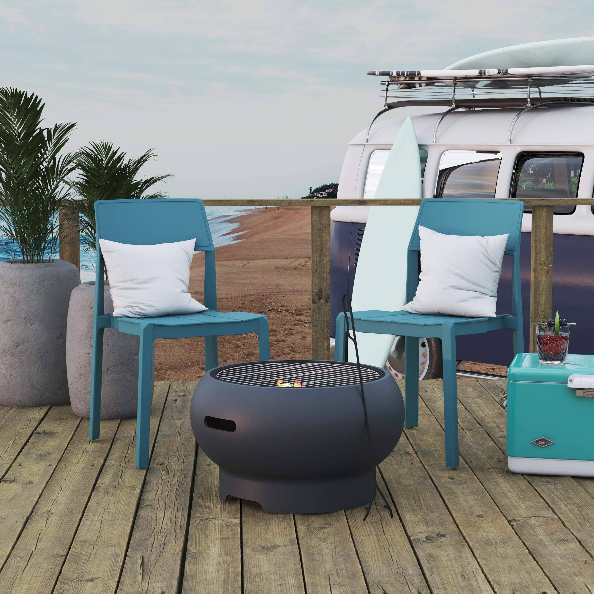 Novogratz Poolside Collection Asher 22x22 Wood Burning Fire Pit with Grilling Surface, Dark Gray