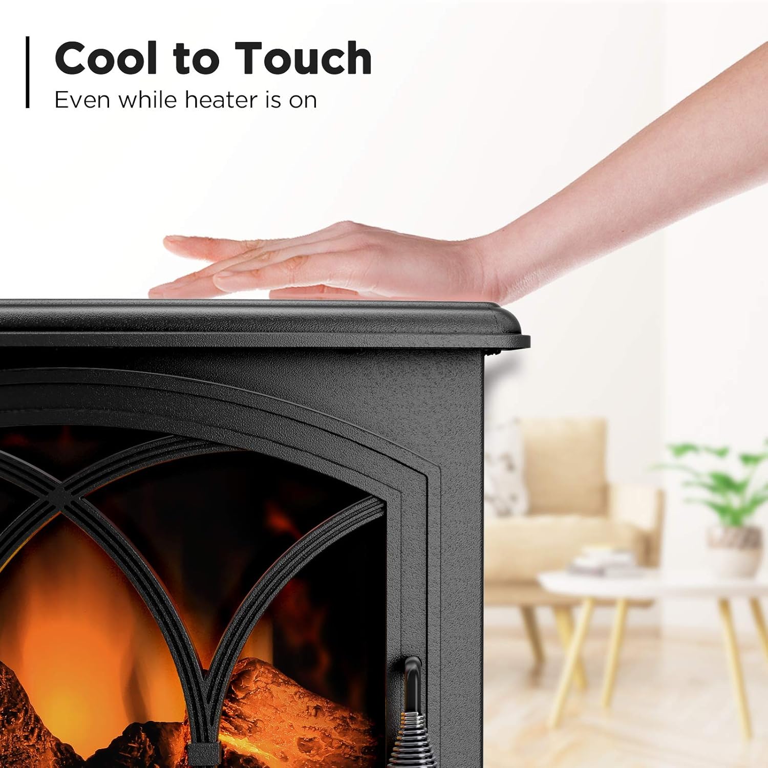 TURBRO Suburbs TS23-C Electric Fireplace Infrared Heater with Curved Door- Freestanding Fireplace Stove with Adjustable Flame Effects, Overheating Protection, Timer, Remote Control - 23" 1400W Black
