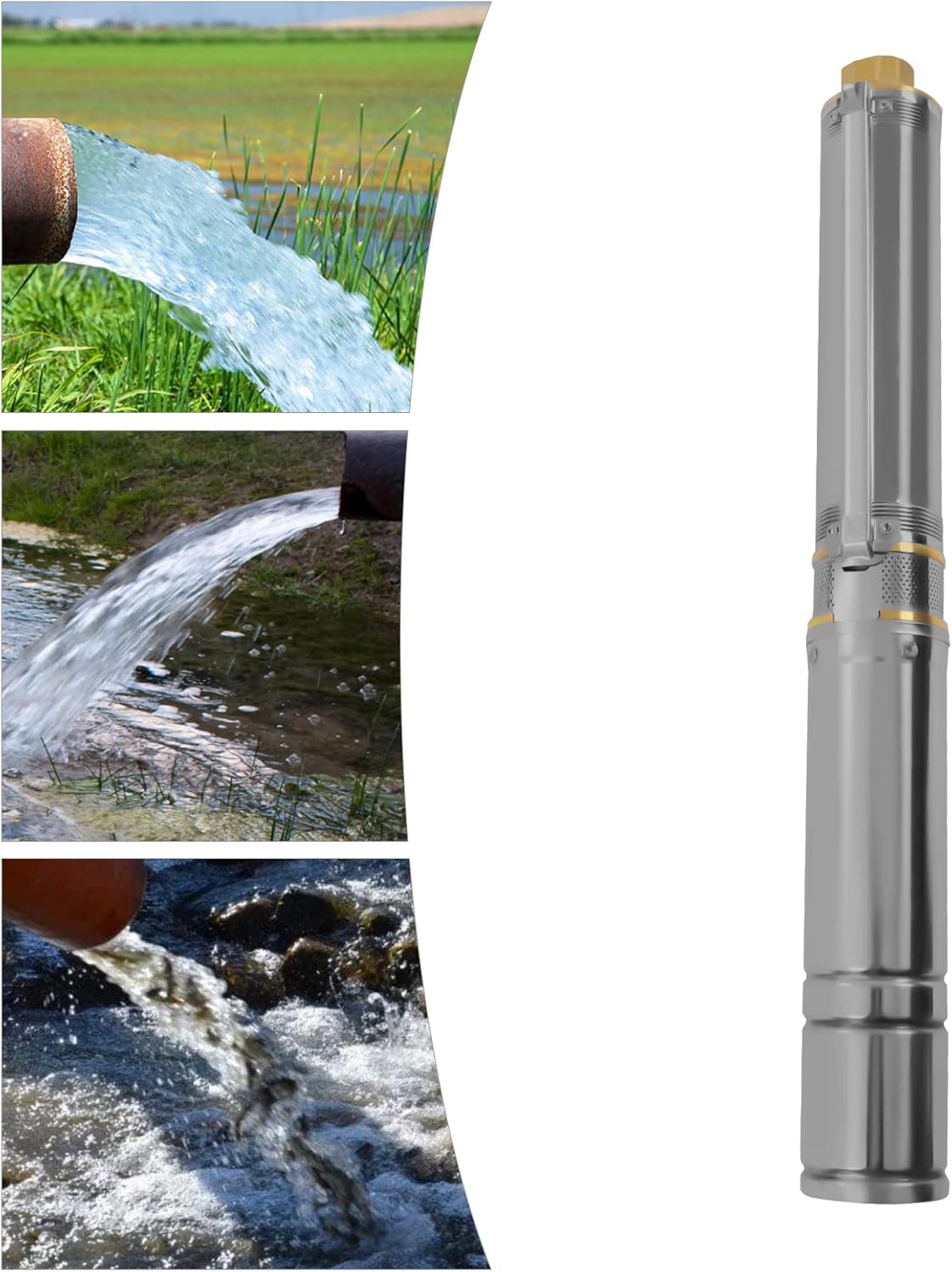 Deep Well Submersible Well Pump, 3.8" OD Pipe, 110V/60HZ 1.1KW 1.5HP, 1" Outlet Stainless Steel Submersible Bore Well Pump with Control Box for Industrial Irrigation Home Use