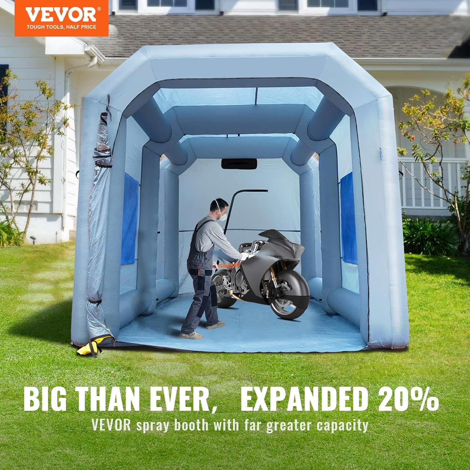 VEVOR Inflatable 13x10x9ft Paint Booth Tent with 950W Blower, Car Repair Spray Booth with Air Filter and 12" 3900m3/h Ventilation Exhaust Fan
