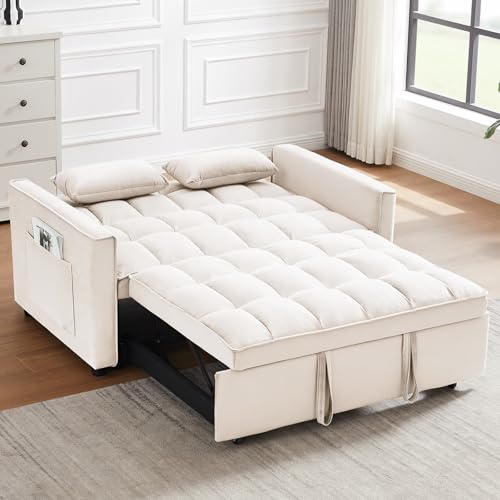 OUMAX Sleeper Sofa Bed,3 in 1 Convertible Futon Sofa Couch Pull out Bed,Love Seat Lounge Sofa with Reclining Backrest,Furniture Sleeper Chair for Living Room (Grey)