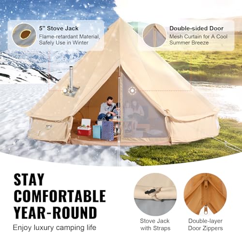 VEVOR Canvas Bell Tent, 4 Seasons 6 m/19.68 ft Yurt, for Camping with Stove Jack, Holds up to 10 People, Family Camping Outdoor Hunting Party