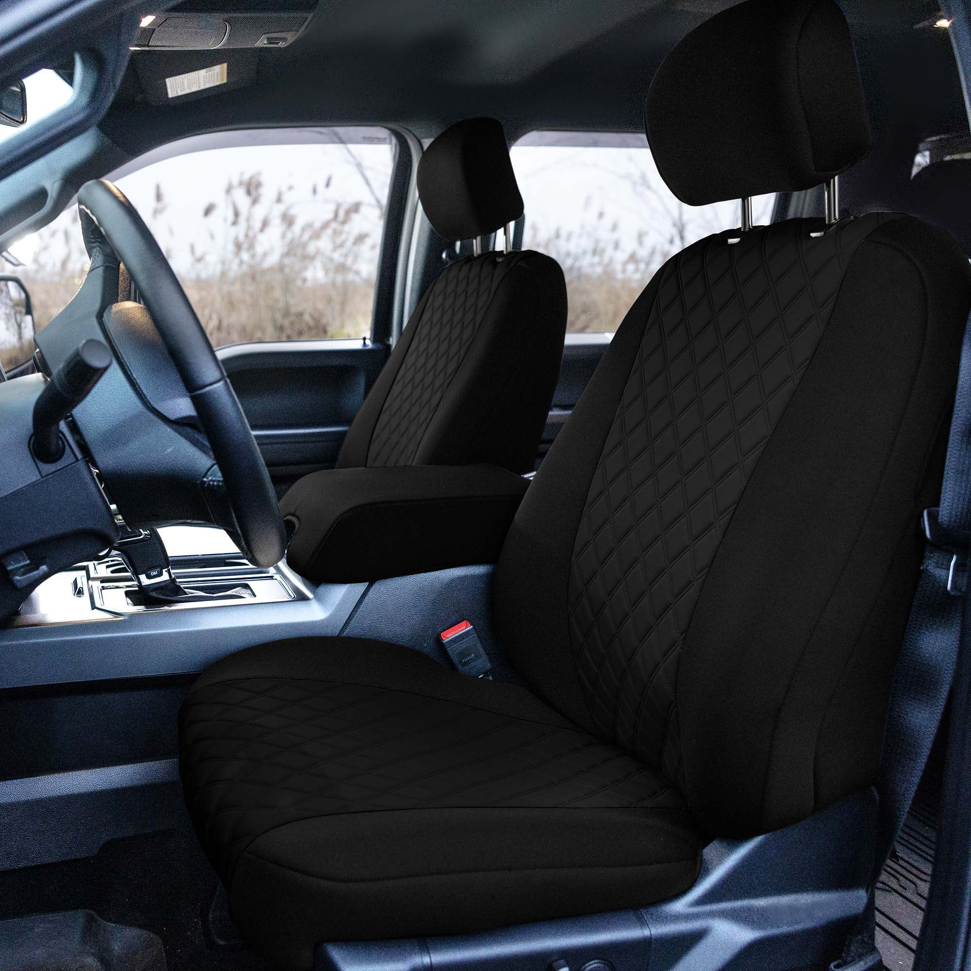 FH Group Custom Fit Neoprene Car Seat Cover for 2021-2023 ford F-150, F-250, F-350, F-450, Black Full Set Seat Covers with Air Freshener - Curated Treasures Market
