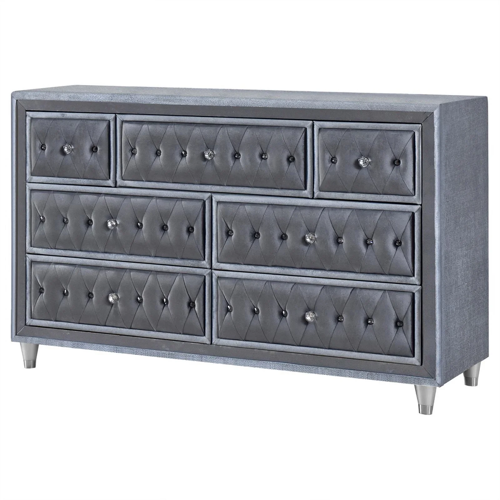 Coaster Antonella 7-drawer Velvet Upholstered Tufted Dresser in Gray