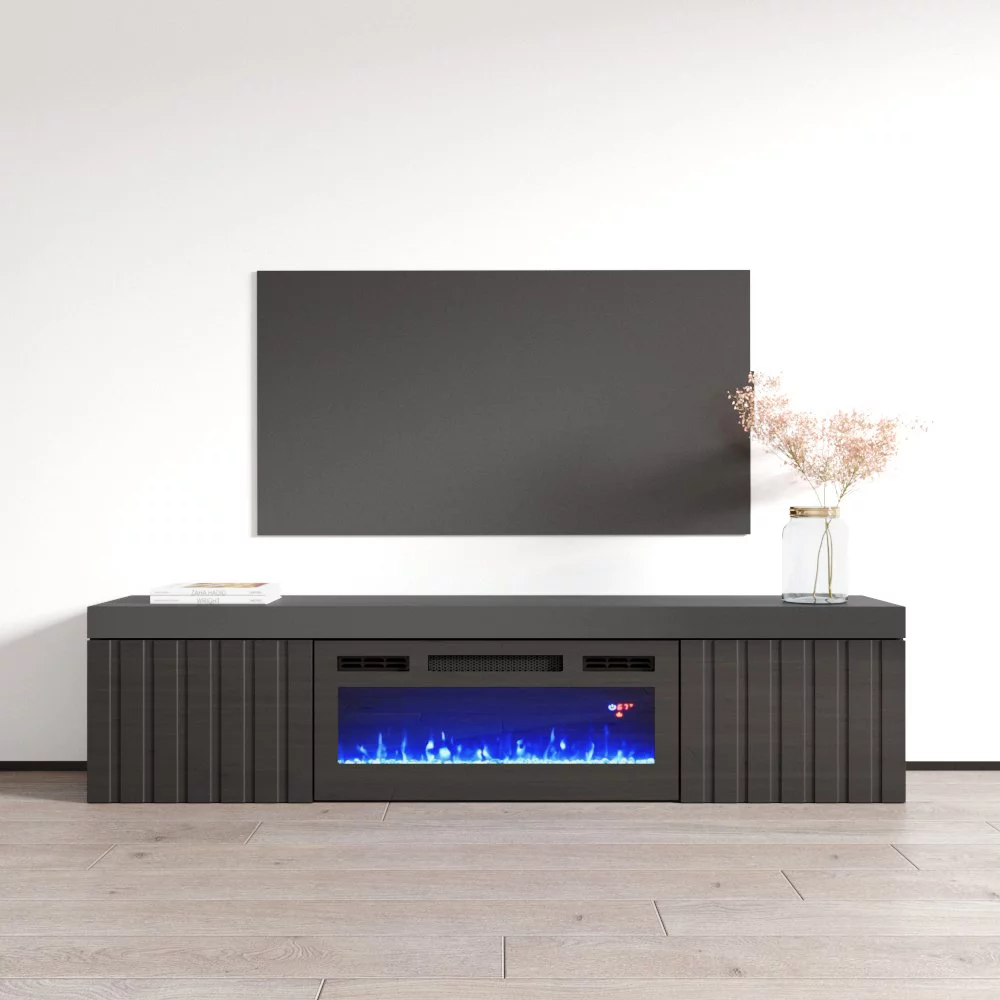 Knoxville BL-EF Floating Fireplace TV Stand for TVs up to 80", Modern High Gloss 71" Entertainment Center, Wall Mounted Electric Fireplace TV Media Console with Storage Cabinets