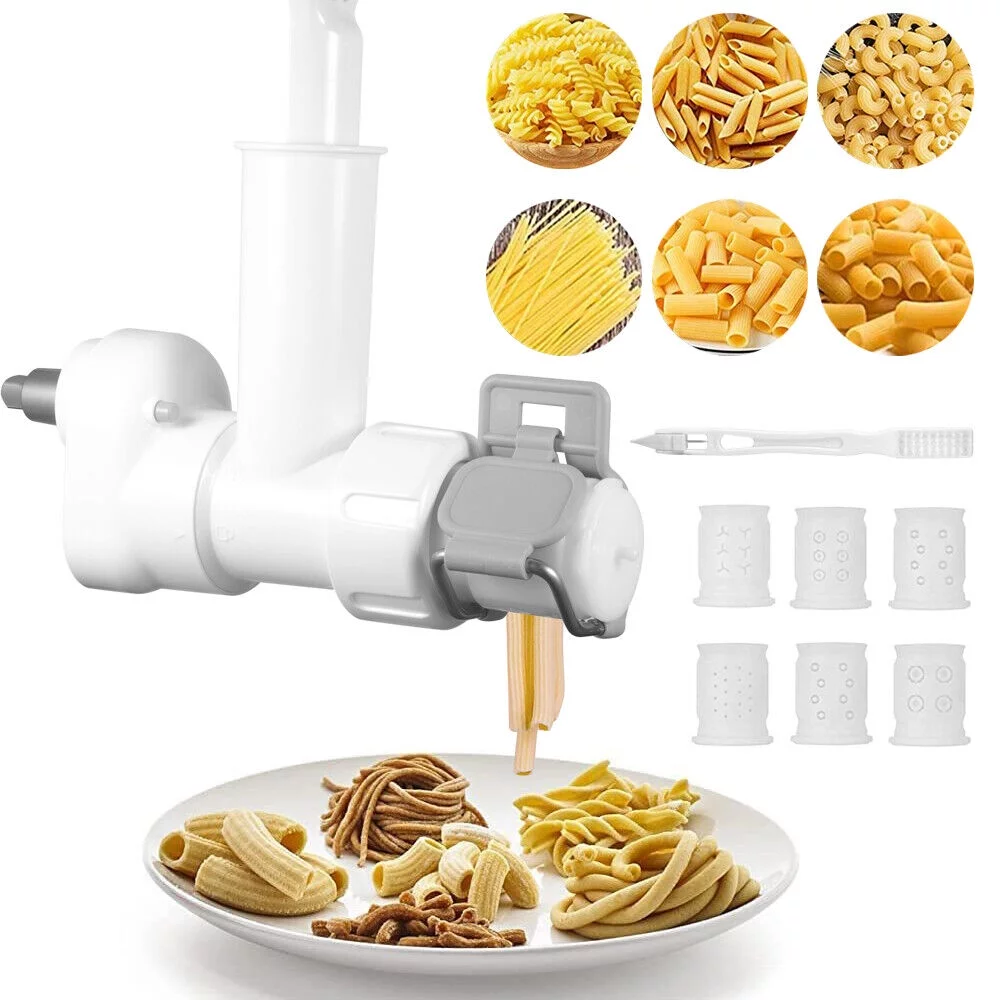 KingFurt 6X Pasta Roller & Food Meat Grinder Attachment- Automatic Spaghetti Noodle Maker for KitchenAid Mixers - White