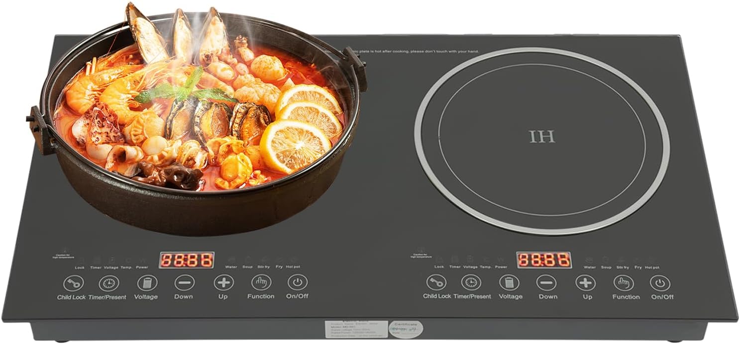Dual Induction Cooktop, 2400W Portable Digital Electric Countertop Dual Stove Burner Stove Hot Plate, Touch Sensor Controlled Stove Dual Hot Plate 8-speed Firepower 110V