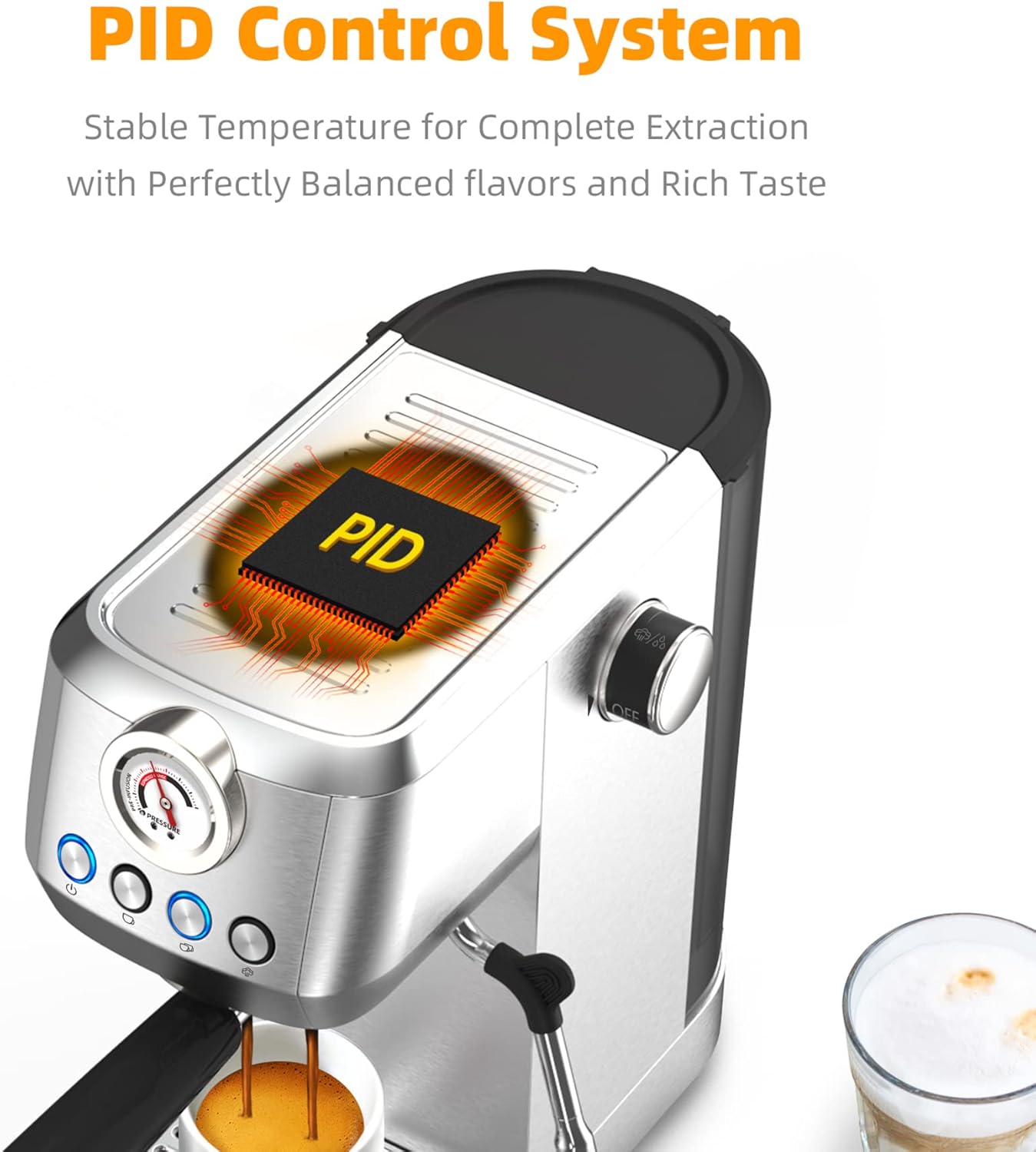 Espresso Machine, 20 Bar Professional Espresso Maker Stainless Steel with Milk Frother Steam Wand and Pressure Gauge, for Cappuccino, Latte, Gifts for Mom, Dad, Coffee Lovers