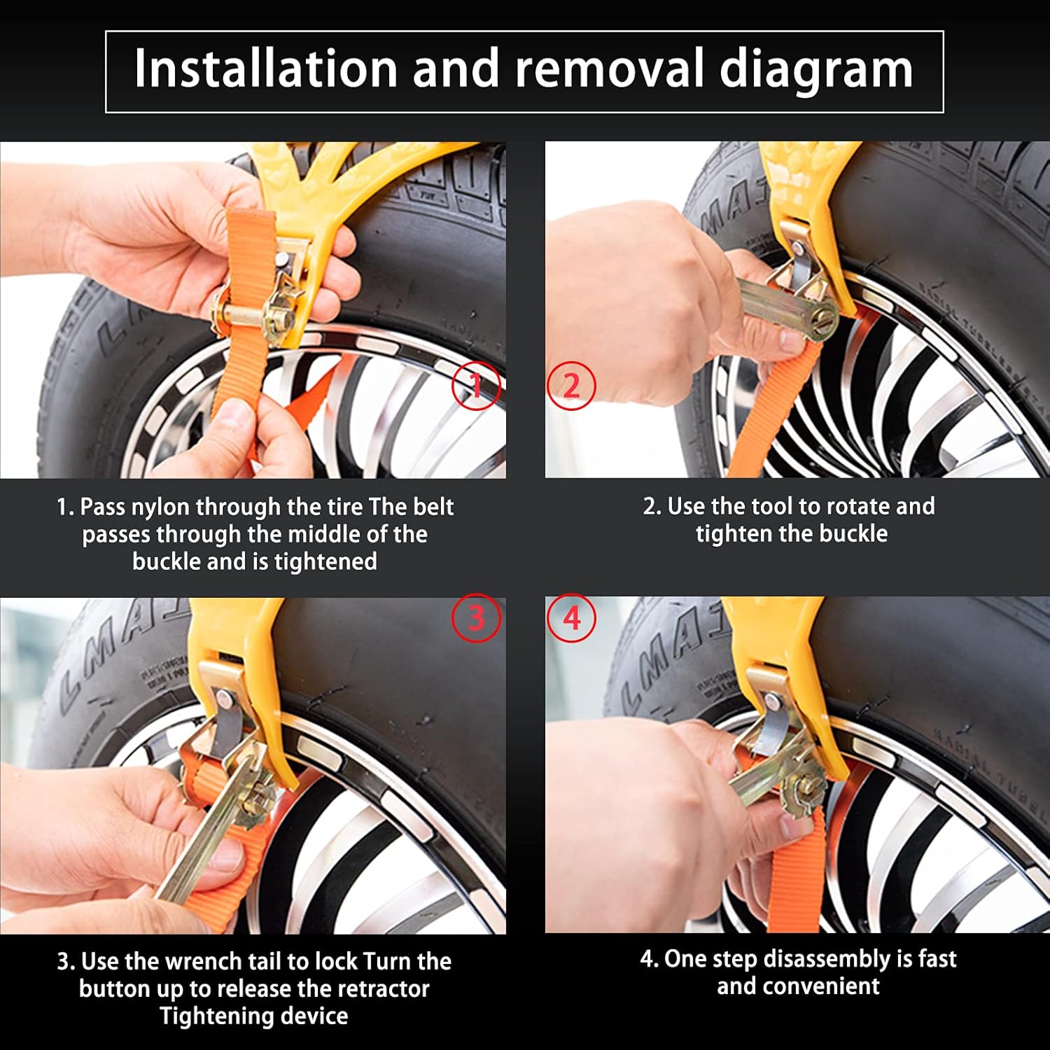 Universal Snow Chains for Cars/SUV/ LT Truck/Pickup Adjustable Traction Tire Chains for Tyres Width 145-285mm (5.71-11.2 inch)Easy to Mount Emergency Traction Snow Tyre Chains for Icing,Mud, Sand