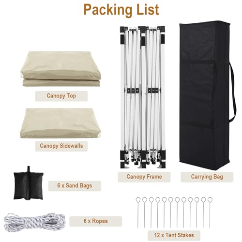 10x20 White Pop Up Canopy Tent Heavy Duty with 6 sidewalls Commercial Outdoor Party Tent Event Wedding Tents Instant Canopy Gazebo with Carry Bag UPF 50+ Waterproof Adjustable Height