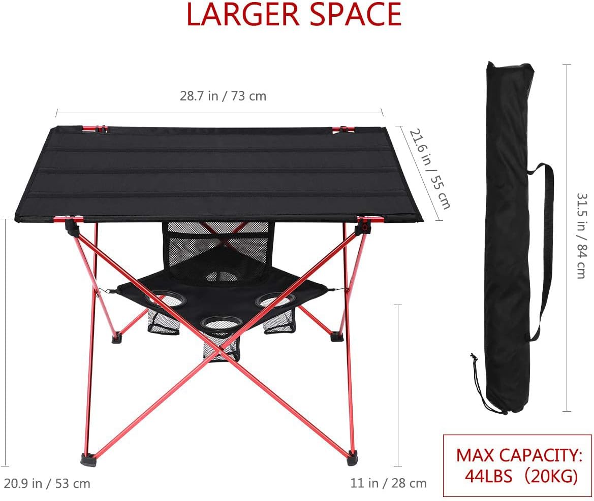Outdoor Folding Camping Table Lightweight: Portable Camp Table with Cup Holders and Carrying Bags Outside Camping Tables That Fold Up Lightweight for Outdoor Picnic Beach Hiking Travel Fishing Medium