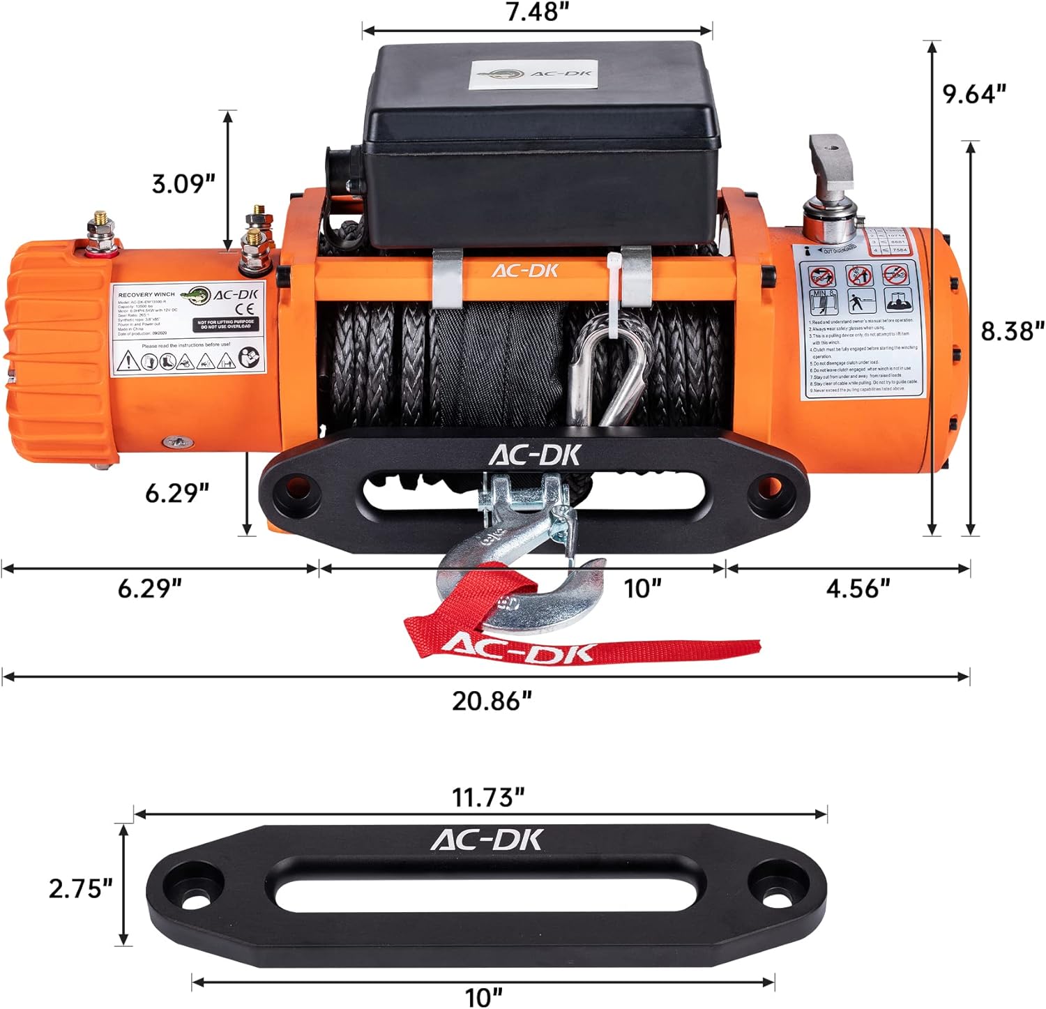 AC-DK 13000 lb. Electric Winch Kit, 12V Winch with 85ft Synthetic Rope, Waterproof IP67 Truck Winch with Hawse Fairlead, with Wireless Handheld Remote and Wired Handle Recovery Winch(Up to 13500lbs)