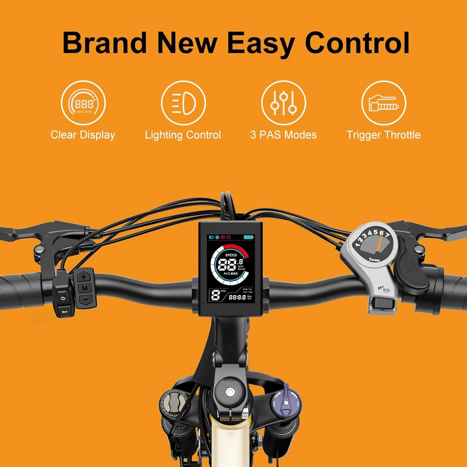 Jasion Electric Mountain Bike for Adults, 26" Tires, 350W Brushless Motor, 40 Miles Commuting Range, Front Fork Suspension, Shimano 7 Speed, EB5 Black