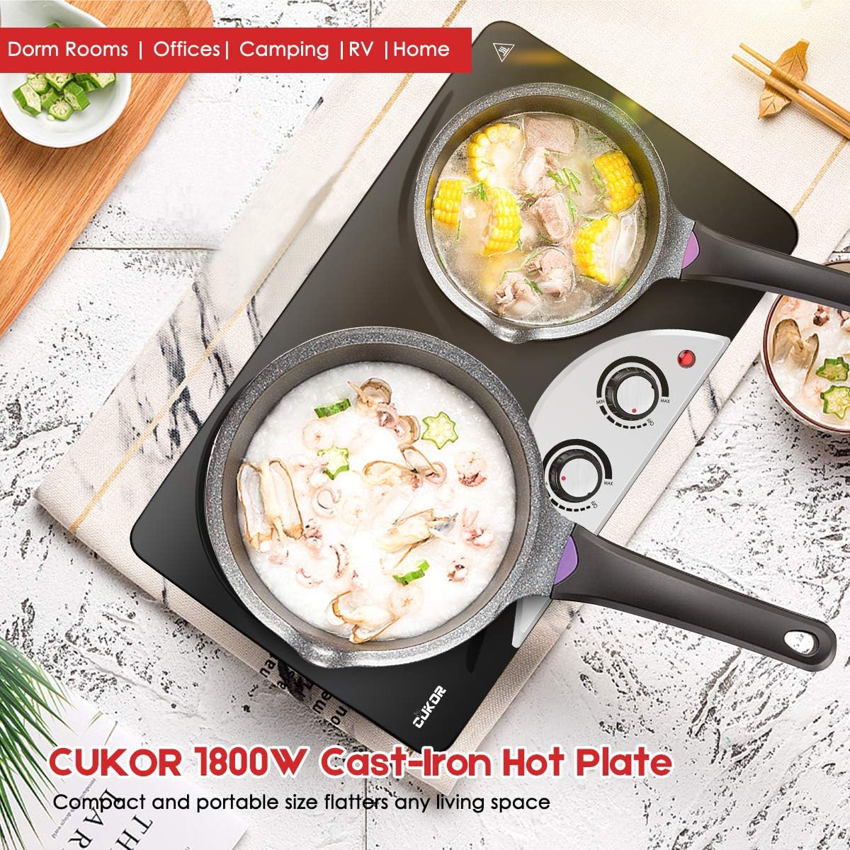 CUKOR Hot Plate,Electric Single Burner for Cooking,1500W Portable Electric Stove,cast-iron,Stainless Steel Non-Slip Rubber Feet
