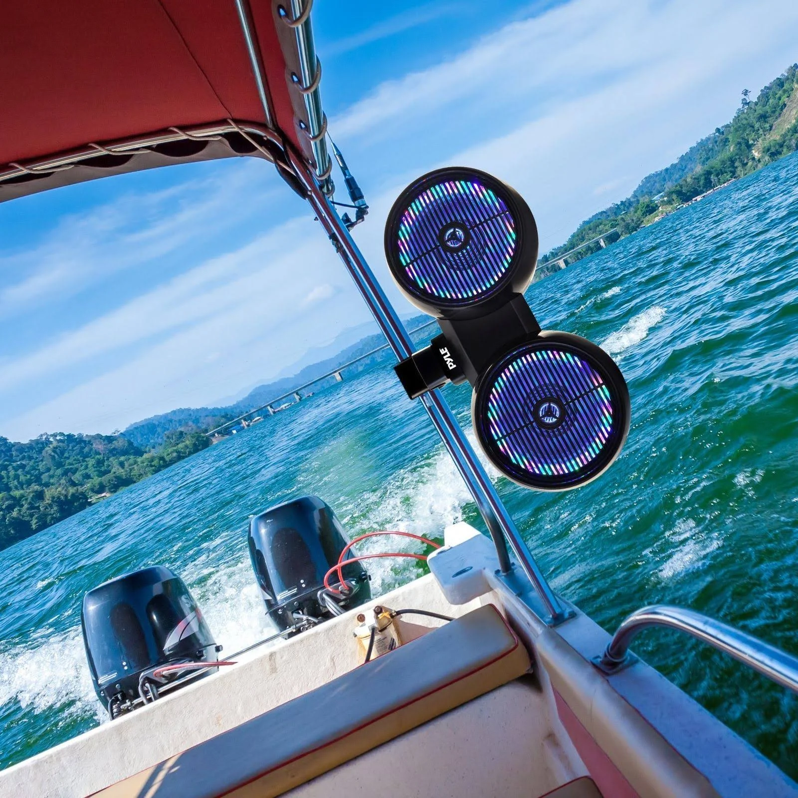 Pyle Dual Marine Tower Speakers, Wakeboard Water Resistant Sound System PLMRWB852LEB