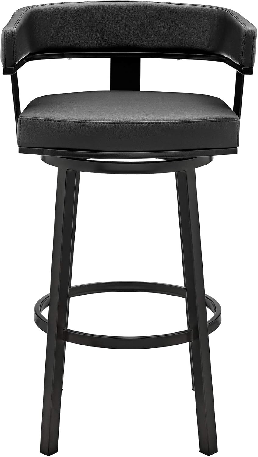 Armen Living Cohen 30" Bar Height Swivel Bar Stool in Black Finish and Black Faux Leather