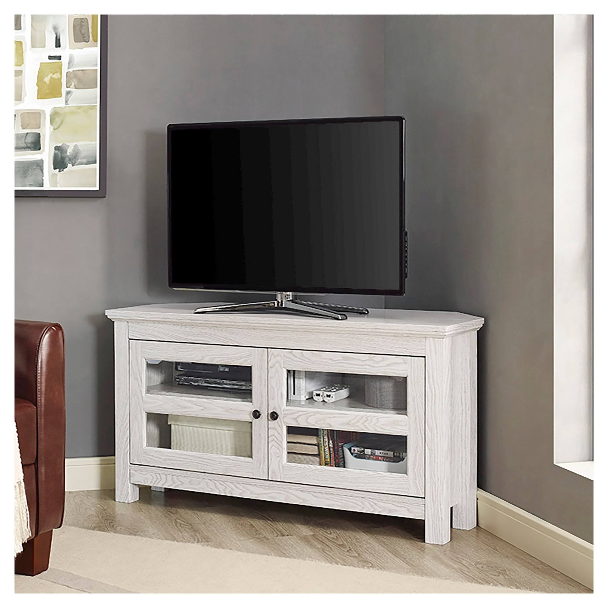 Wood Corner TV Media Stand Storage Console White Saracina Home