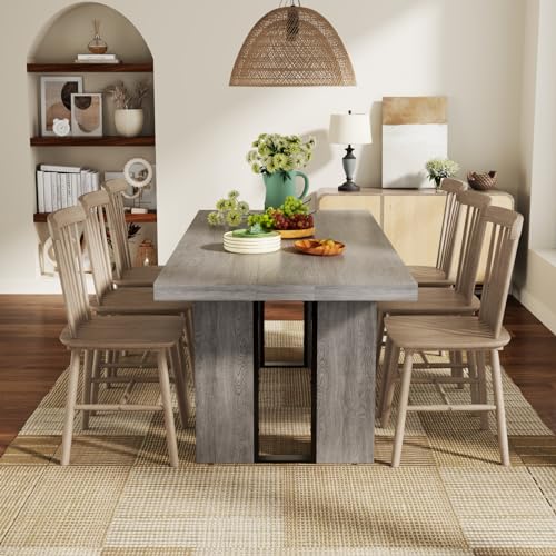 71" Large Dining Table, Rustic Farmhouse Dinner Table for 6 to 8 People, Rectangular Thick Kitchen Table with Heavy Duty Legs for Dining Room (Rustic)