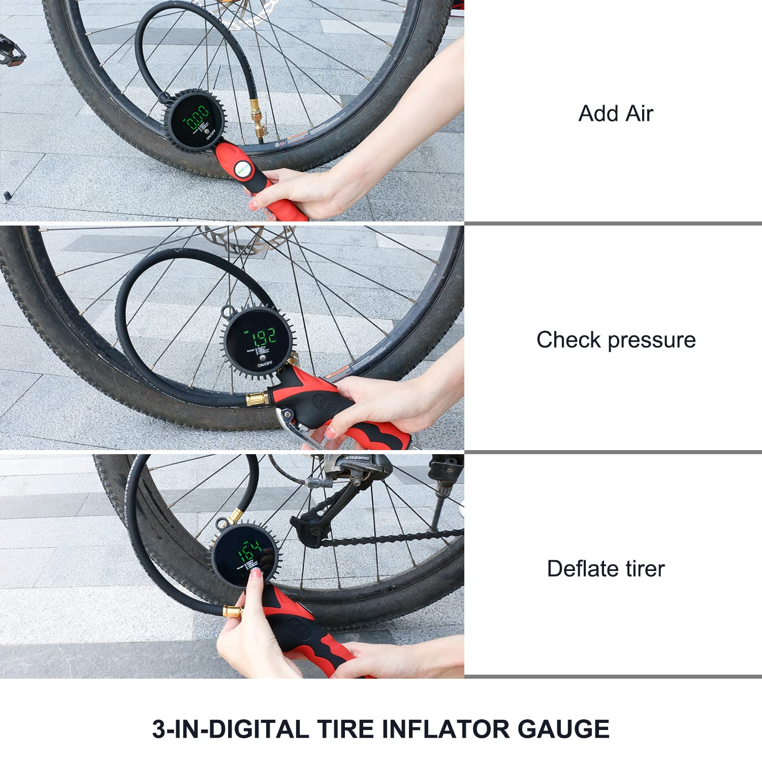 Digital Tire Inflator with Pressure Gauge, 255PSI Air Chuck LCD Display 0.1 Resolution Tire Pressure Gauge, Heavy Duty Air Compressor Accessories with Rubber Hose and Quick Connect Coupler Men Gift Pack of 2