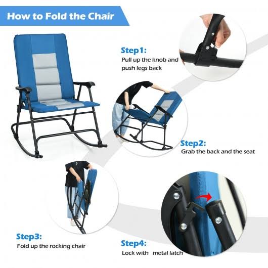 Goplus Foldable Rocking Padded Chair Portable Camping Chair with BACKREST Armrest Blue