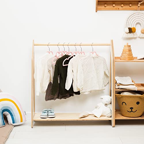 Montessori Clothing Rack for Toddler Furniture Wooden Wardrobe Shelf Clothes Kids Birthday Gift Dress up Wood Display Baby Storage Child Size Children Girl Boy Room Decor (Dark Walnut)