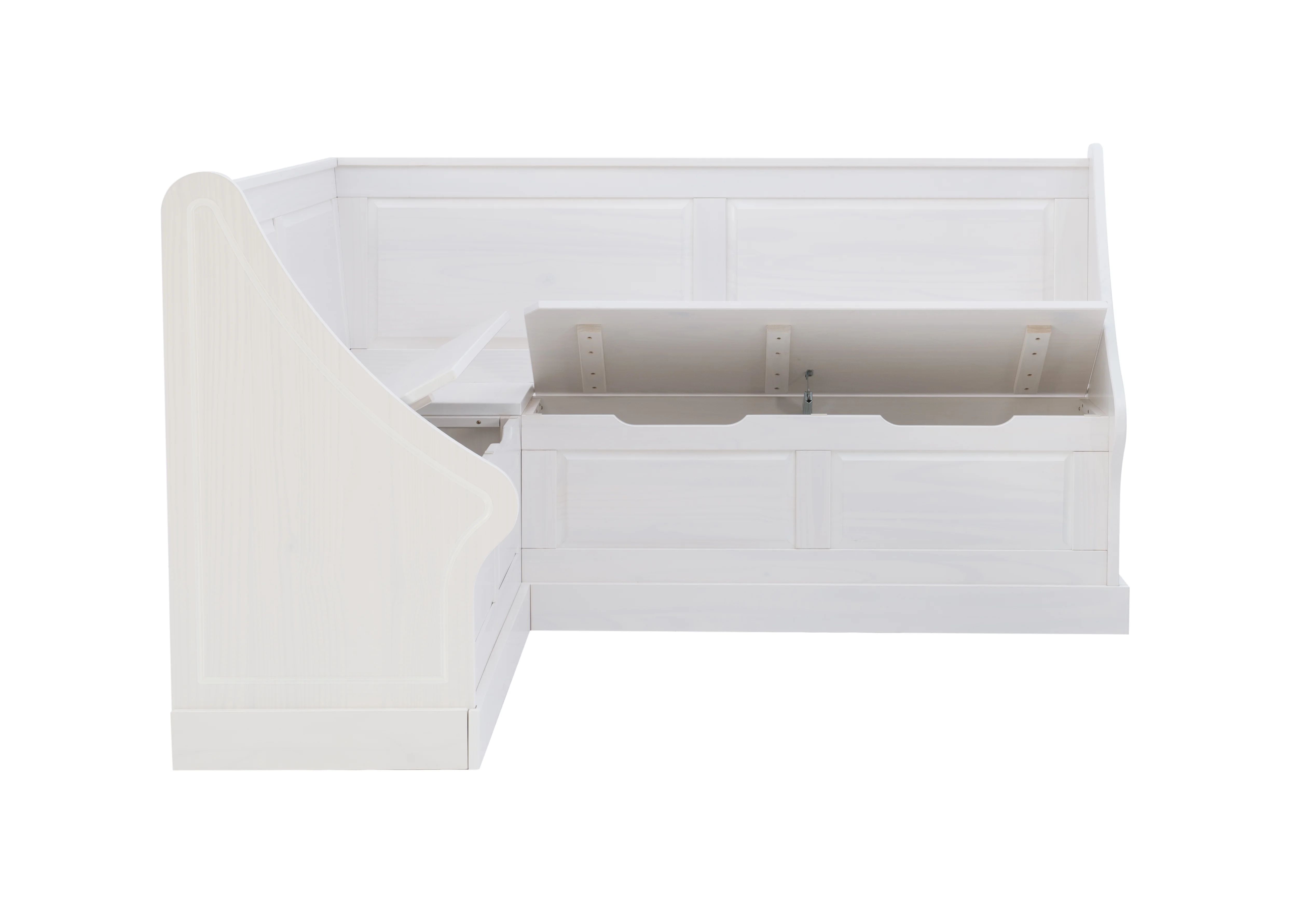 Linon Tobin Wood Corner Dining Breakfast Nook Bench with Storage, Seats 4, White Finish (Table sold separately)